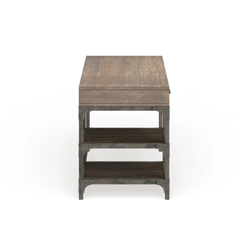 Bureau de 47" avec 3 tiroirs et étagère à 2 niveaux | Chêne vieilli et argent | Industriel