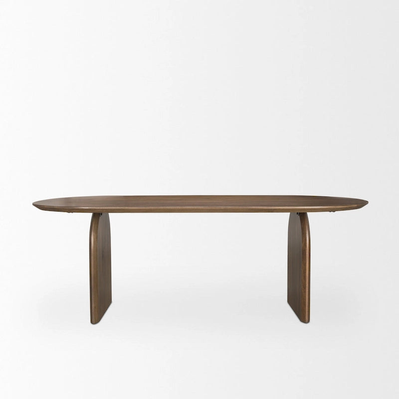 Table à manger ovale de 219 cm | Bois de manguier massif | Brun foncé, pieds arqués, 6 places