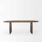 Table à manger ovale de 219 cm | Bois de manguier massif | Brun foncé, pieds arqués, 6 places