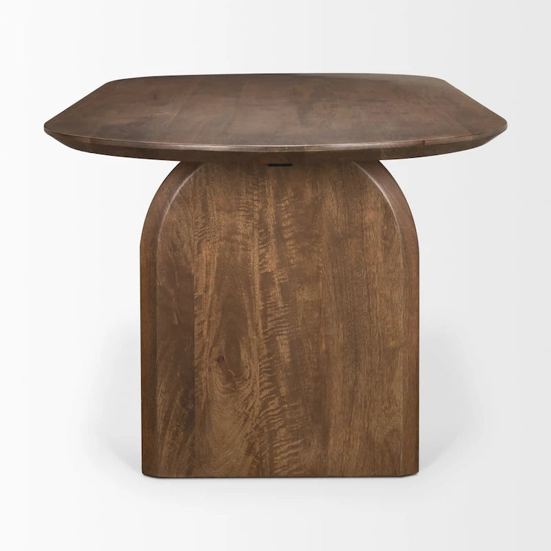 Table à manger ovale de 219 cm | Bois de manguier massif | Brun foncé, pieds arqués, 6 places