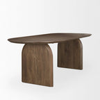 Table à manger ovale de 219 cm | Bois de manguier massif | Brun foncé, pieds arqués, 6 places