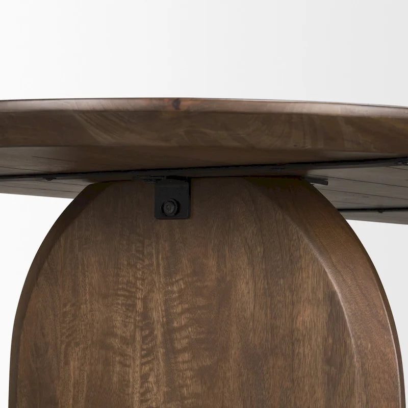 Table à manger ovale de 219 cm | Bois de manguier massif | Brun foncé, pieds arqués, 6 places