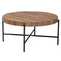 Table basse ronde industrielle | Plateau en bois de noyer marron, piétement entrecroisé en métal noir
