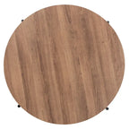 Table basse ronde industrielle | Plateau en bois de noyer marron, piétement entrecroisé en métal noir