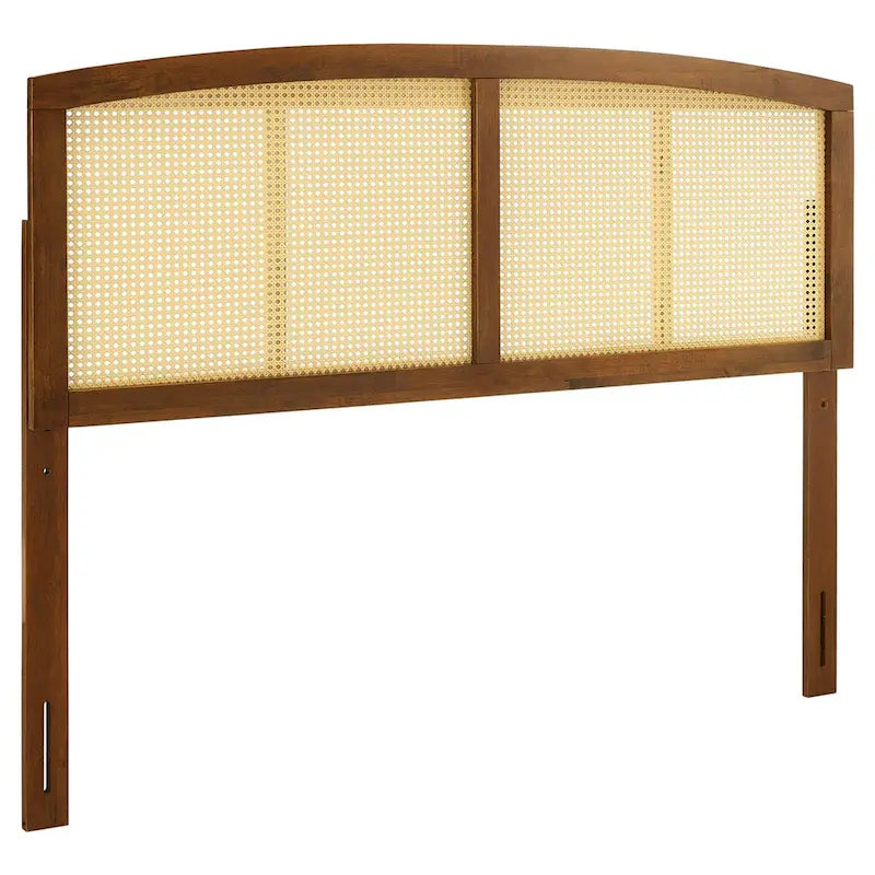 Tête de lit Queen en cannage tissé | Cadre arqué en hévéa naturel | Tropical Mid-Century