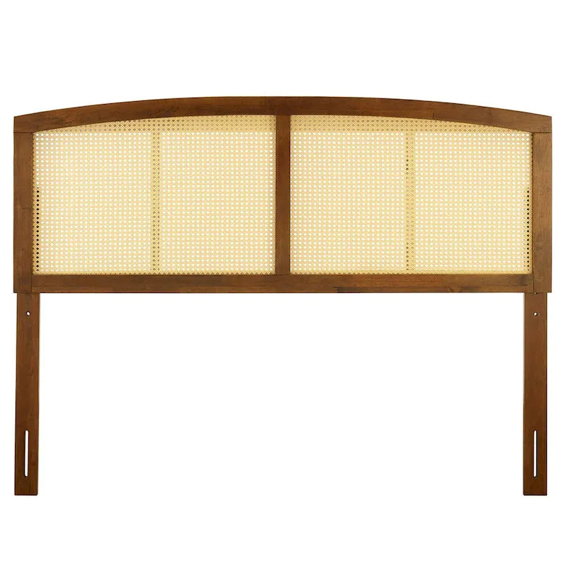 Tête de lit Queen en cannage tissé | Cadre arqué en hévéa naturel | Tropical Mid-Century