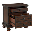 Ensemble de chambre à coucher 3 pièces finition cerisier marron : lit plateforme avec rangement, commode et table de chevet