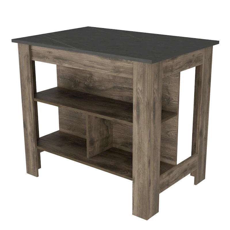 Table de salle à manger îlot de cuisine en bois de 40,5 po de largeur avec 3 tablettes