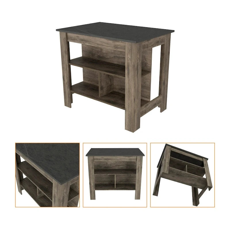 Table de salle à manger îlot de cuisine en bois de 40,5 po de largeur avec 3 tablettes