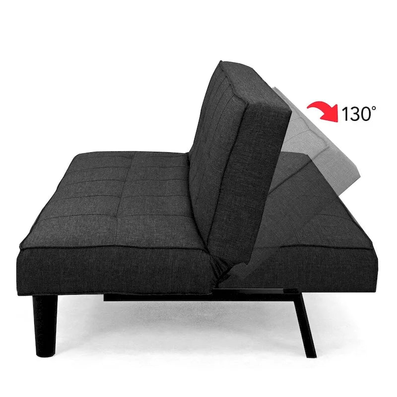 Convertible Futon Sofa Bed | Tufted Textured Fabric | Solid Wood Frame, 2 Recline Positions