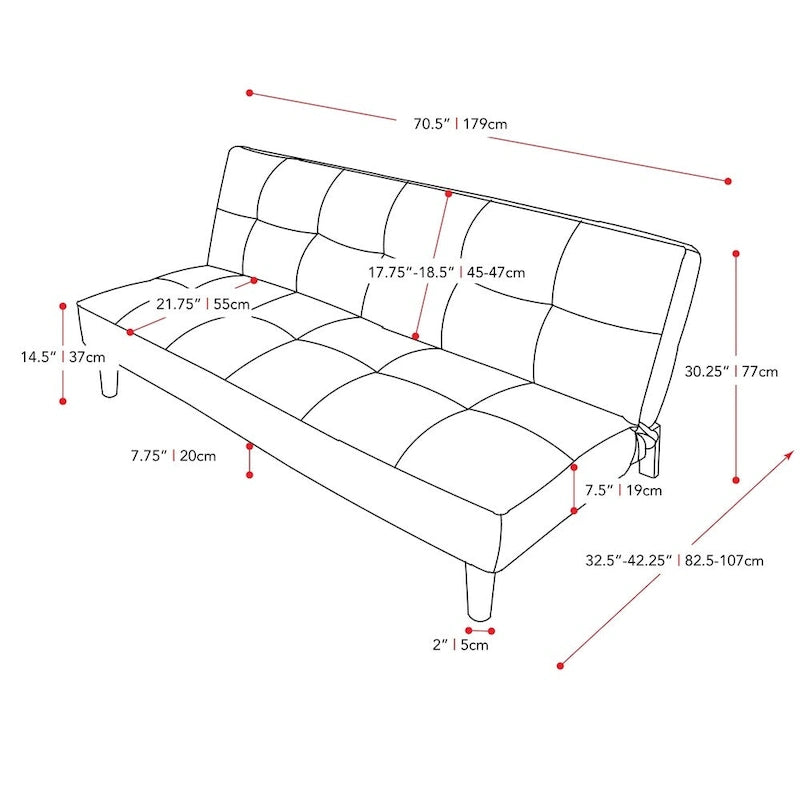 Canapé-lit convertible futon | Tissu texturé capitonné | Cadre en bois massif, 2 positions inclinables