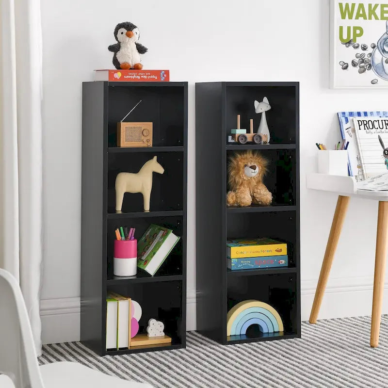 Tour de rangement multimédia à 8 niveaux, meuble de rangement fin pour CD et DVD avec étagères réglables, bibliothèque multi-fonctions à deux étages