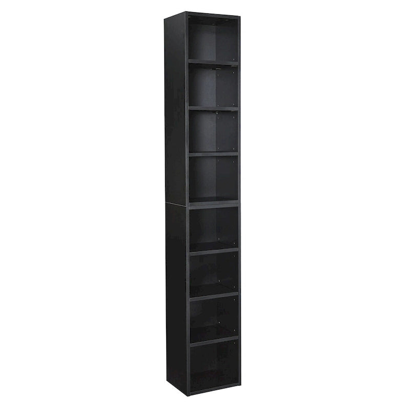 Tour de rangement multimédia à 8 niveaux, meuble de rangement fin pour CD et DVD avec étagères réglables, bibliothèque multi-fonctions à deux étages