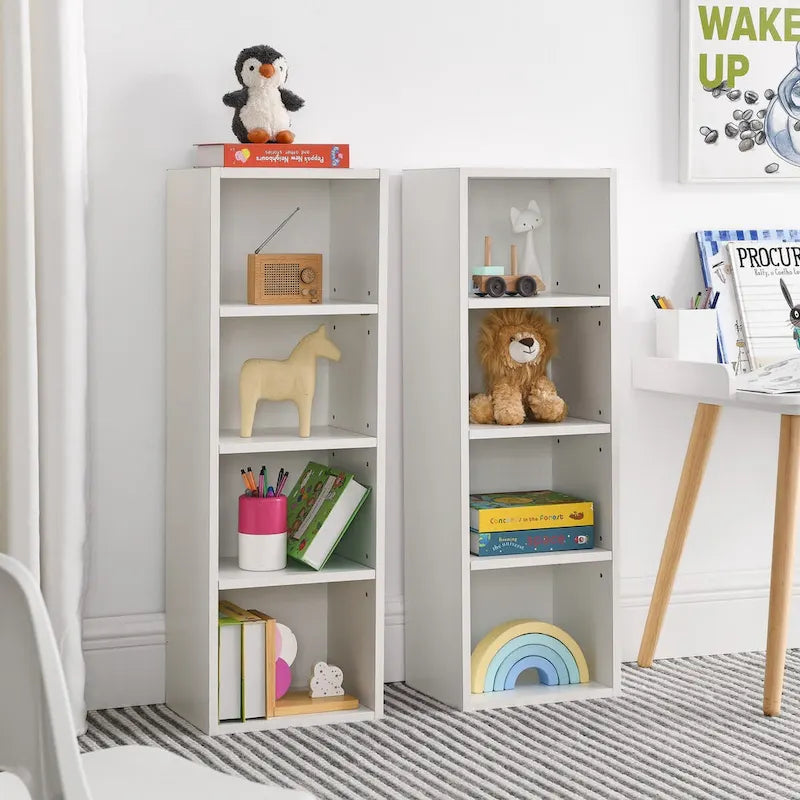 Tour de rangement multimédia à 8 niveaux, meuble de rangement fin pour CD et DVD avec étagères réglables, bibliothèque multi-fonctions à deux étages