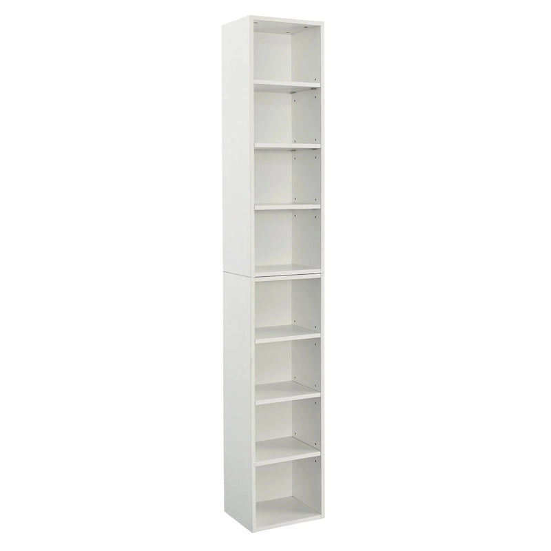 Tour de rangement multimédia à 8 niveaux, meuble de rangement fin pour CD et DVD avec étagères réglables, bibliothèque multi-fonctions à deux étages