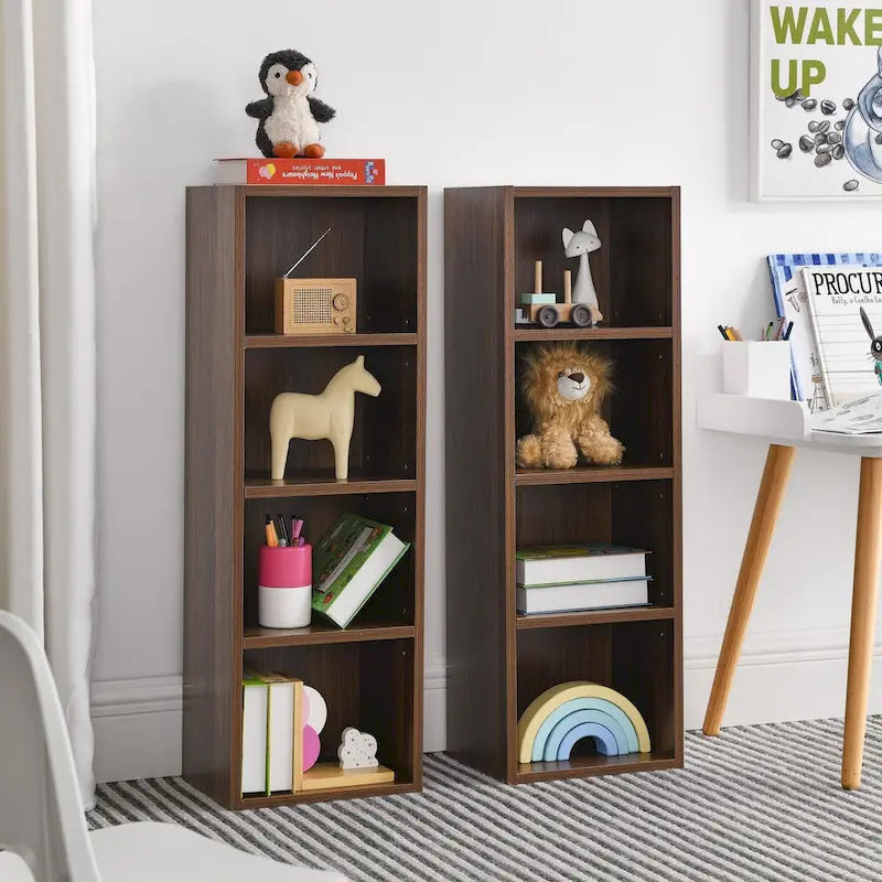 Tour de rangement multimédia à 8 niveaux, meuble de rangement fin pour CD et DVD avec étagères réglables, bibliothèque multi-fonctions à deux étages