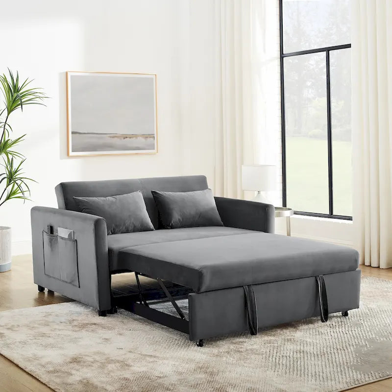 Canapé-Lit Convertible, Canapé Double Polyvalent 3-en-1 en Velours avec Lit Escamotable