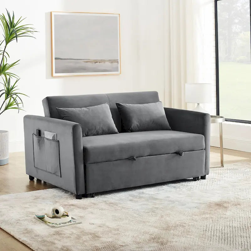 Canapé-Lit Convertible, Canapé Double Polyvalent 3-en-1 en Velours avec Lit Escamotable