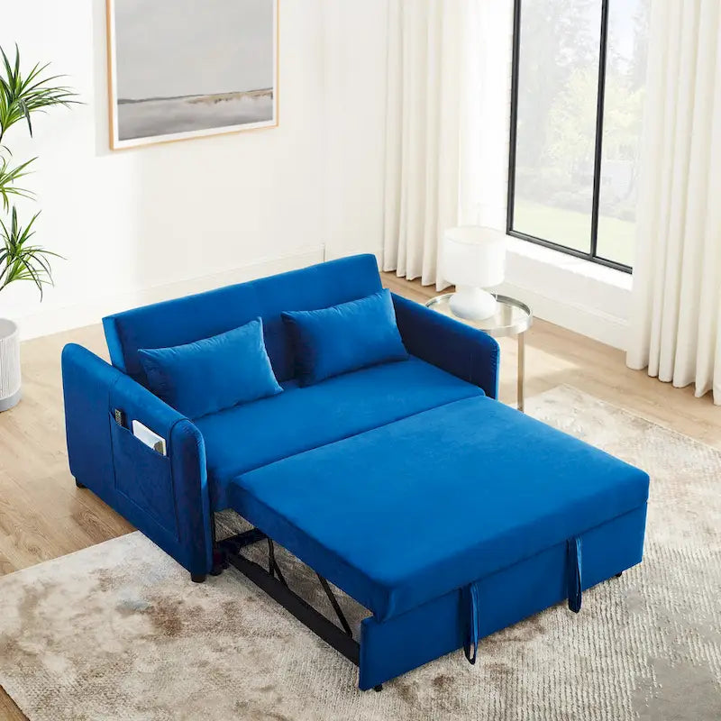 Canapé-Lit Convertible, Canapé Double Polyvalent 3-en-1 en Velours avec Lit Escamotable