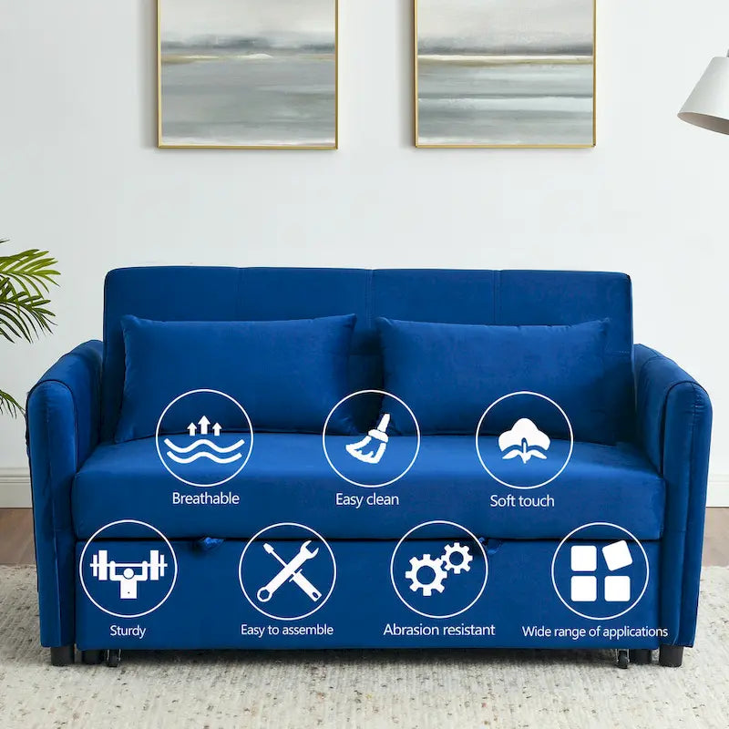 Canapé-Lit Convertible, Canapé Double Polyvalent 3-en-1 en Velours avec Lit Escamotable