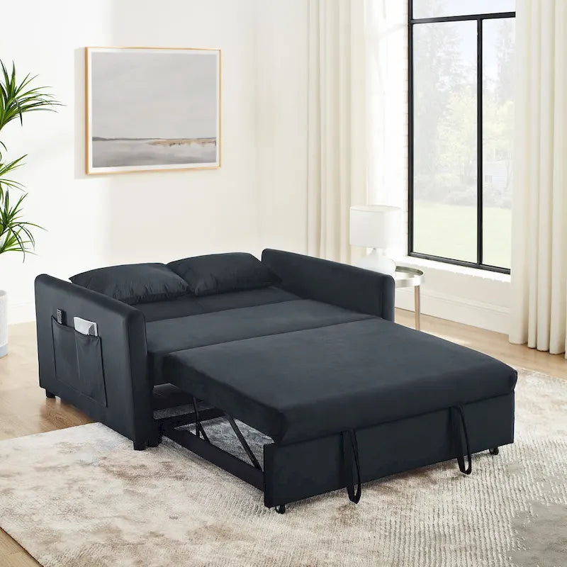 Canapé-Lit Convertible, Canapé Double Polyvalent 3-en-1 en Velours avec Lit Escamotable
