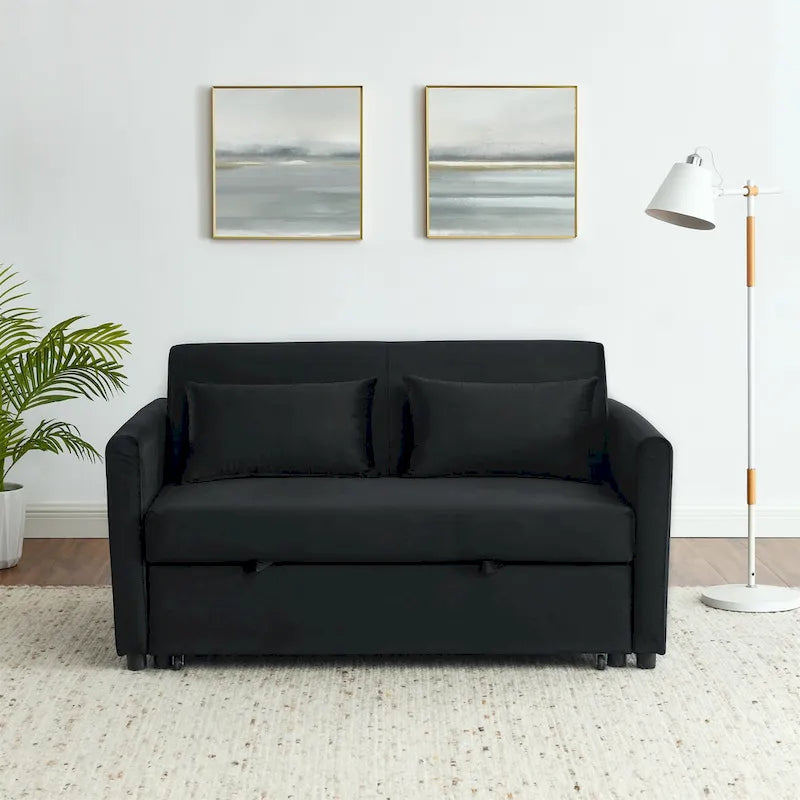 Canapé-Lit Convertible, Canapé Double Polyvalent 3-en-1 en Velours avec Lit Escamotable