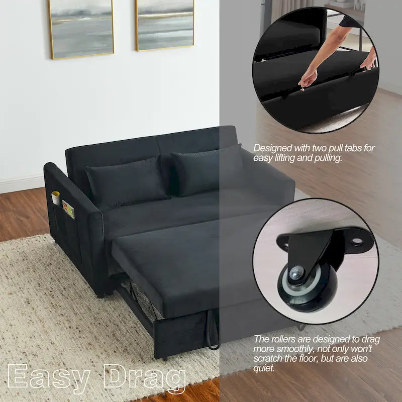 Canapé-Lit Convertible, Canapé Double Polyvalent 3-en-1 en Velours avec Lit Escamotable