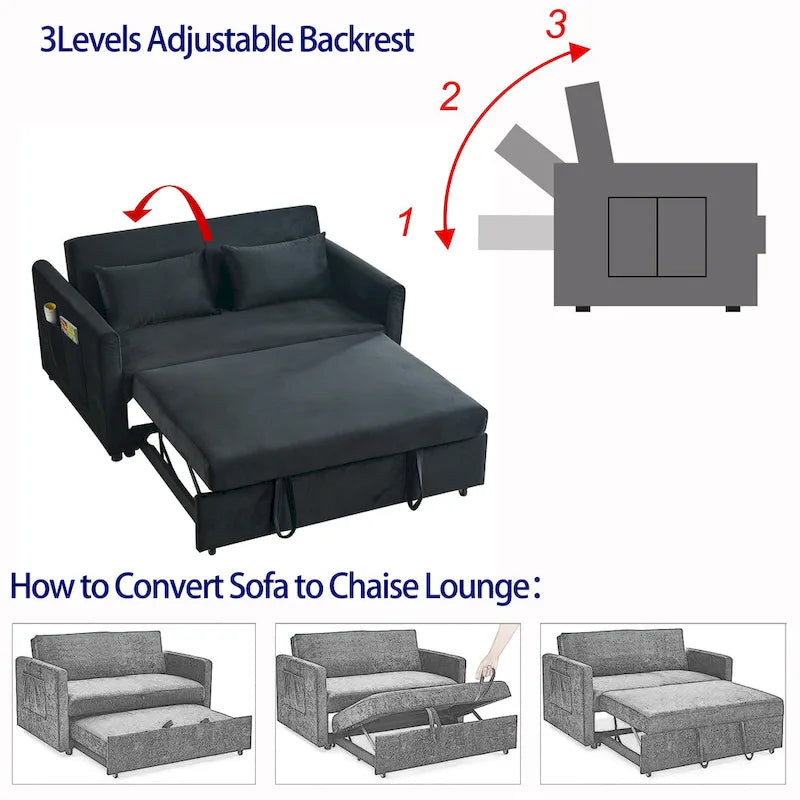 Canapé-Lit Convertible, Canapé Double Polyvalent 3-en-1 en Velours avec Lit Escamotable