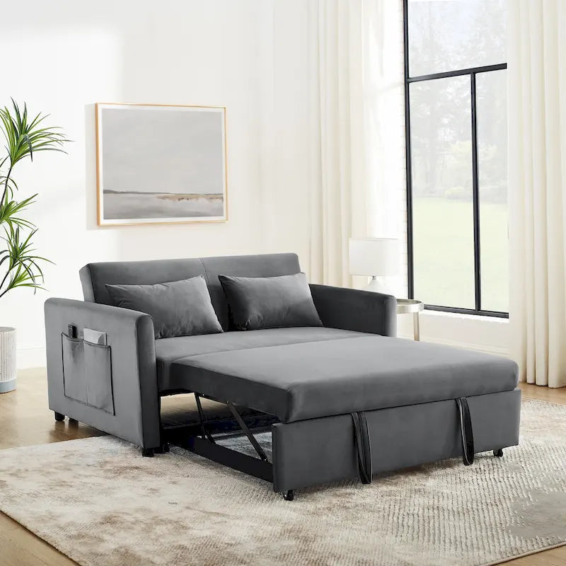 Canapé-Lit Convertible, Canapé Double Polyvalent 3-en-1 en Velours avec Lit Escamotable
