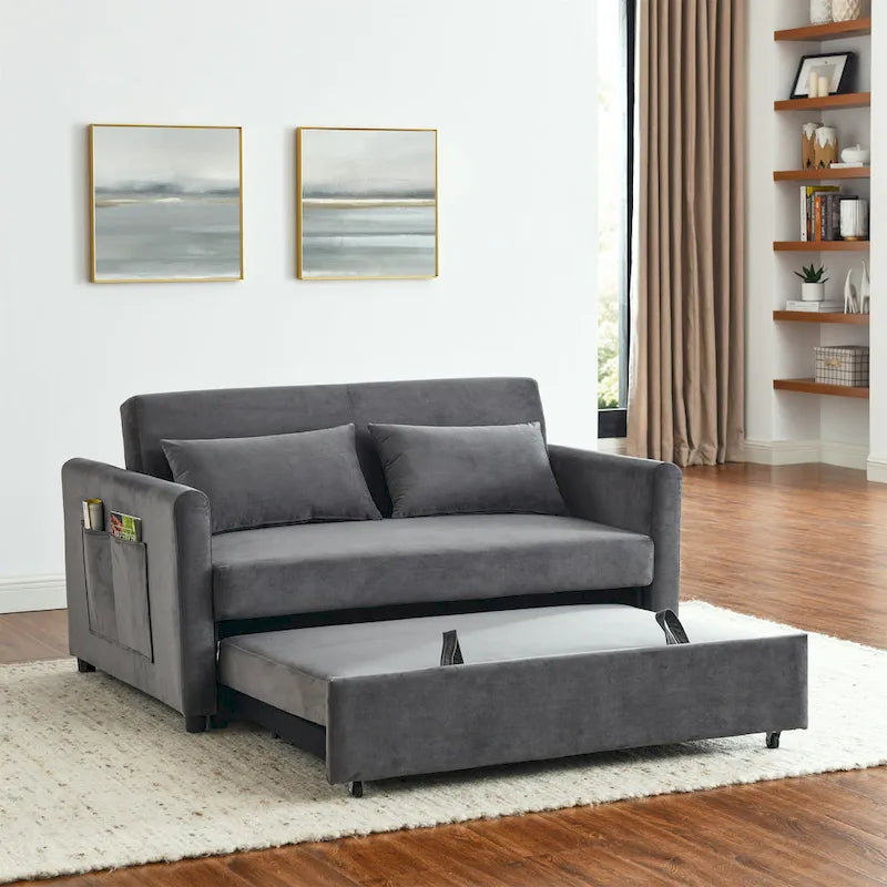 Canapé-Lit Convertible, Canapé Double Polyvalent 3-en-1 en Velours avec Lit Escamotable