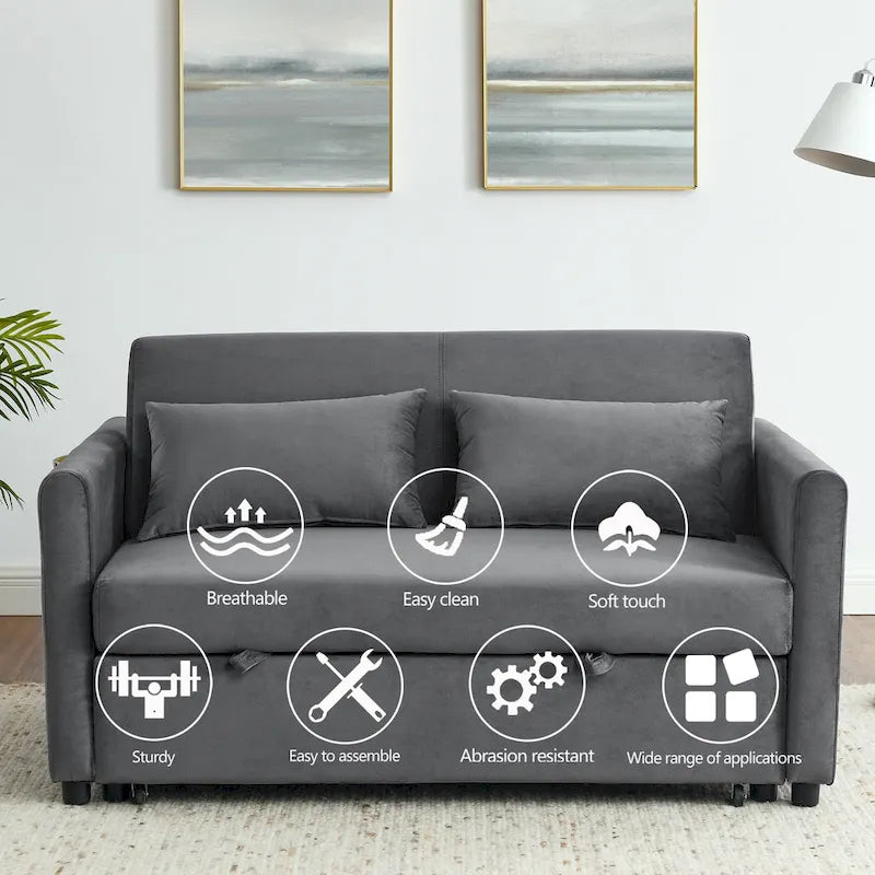 Canapé-Lit Convertible, Canapé Double Polyvalent 3-en-1 en Velours avec Lit Escamotable