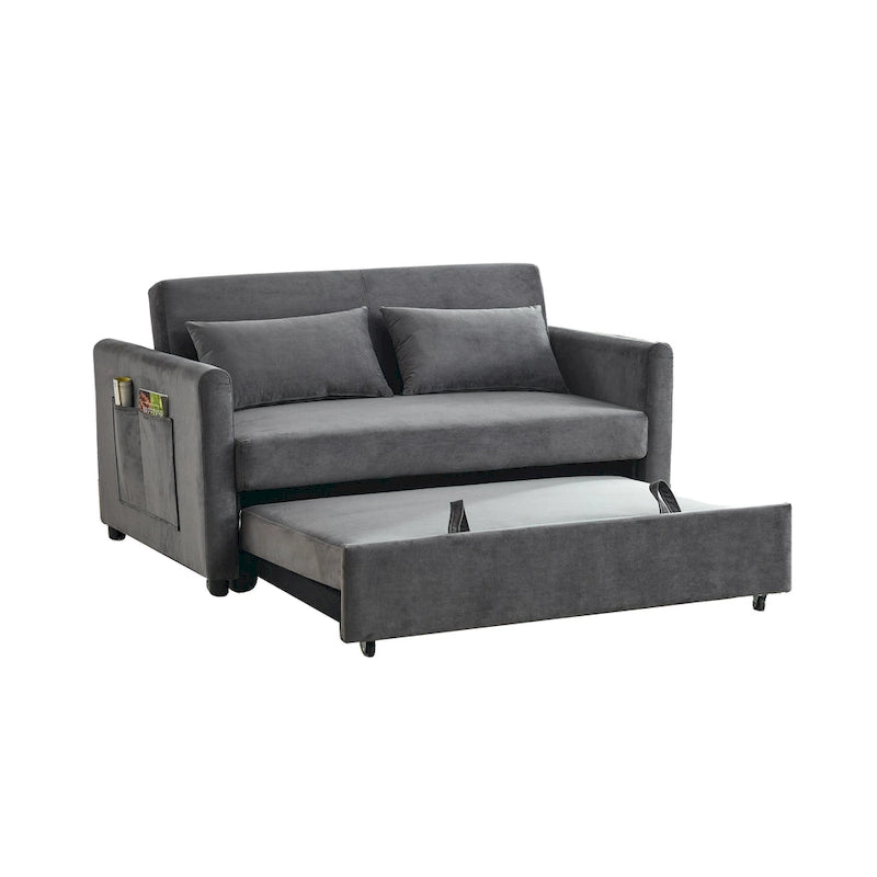 Canapé-Lit Convertible, Canapé Double Polyvalent 3-en-1 en Velours avec Lit Escamotable