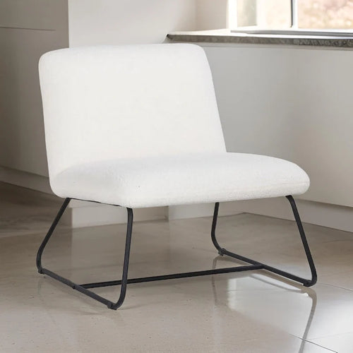 Ciao 26 Inch Accent Armless Chair, Soft Ivory Teddy Upholstery, Black Steel