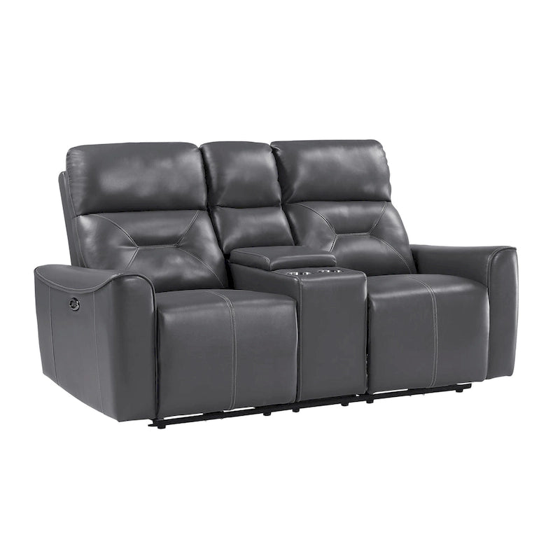 Causeuse inclinable électrique double 185 cm | Similicuir gris foncé, ports USB, porte-gobelets