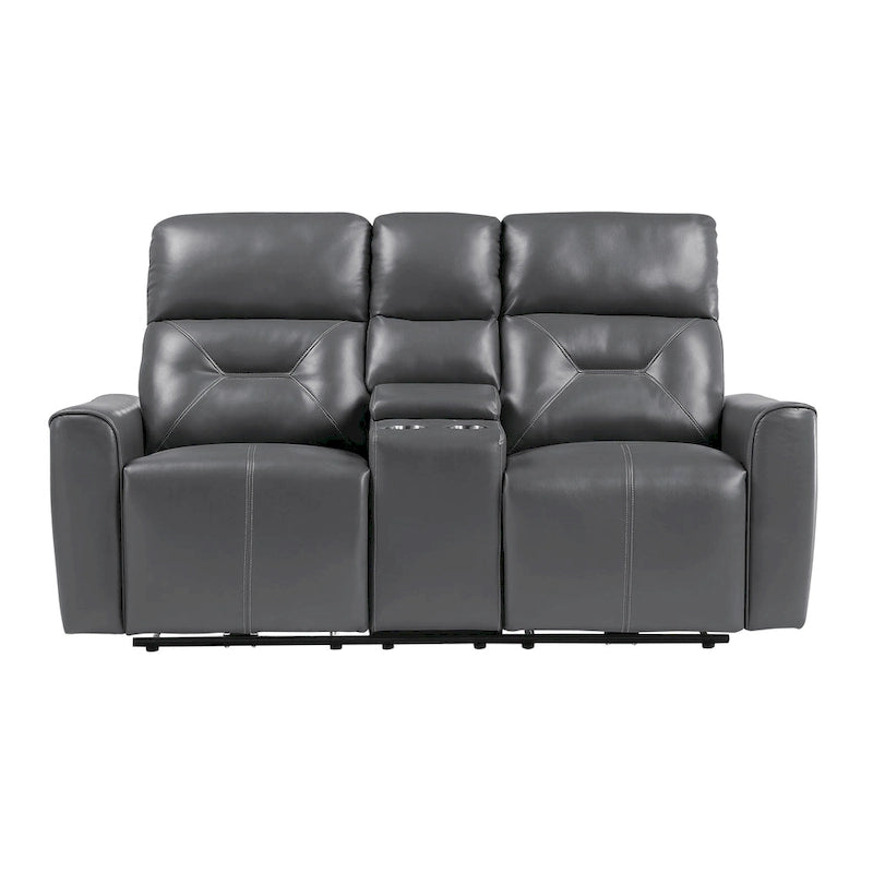 Causeuse inclinable électrique double 185 cm | Similicuir gris foncé, ports USB, porte-gobelets