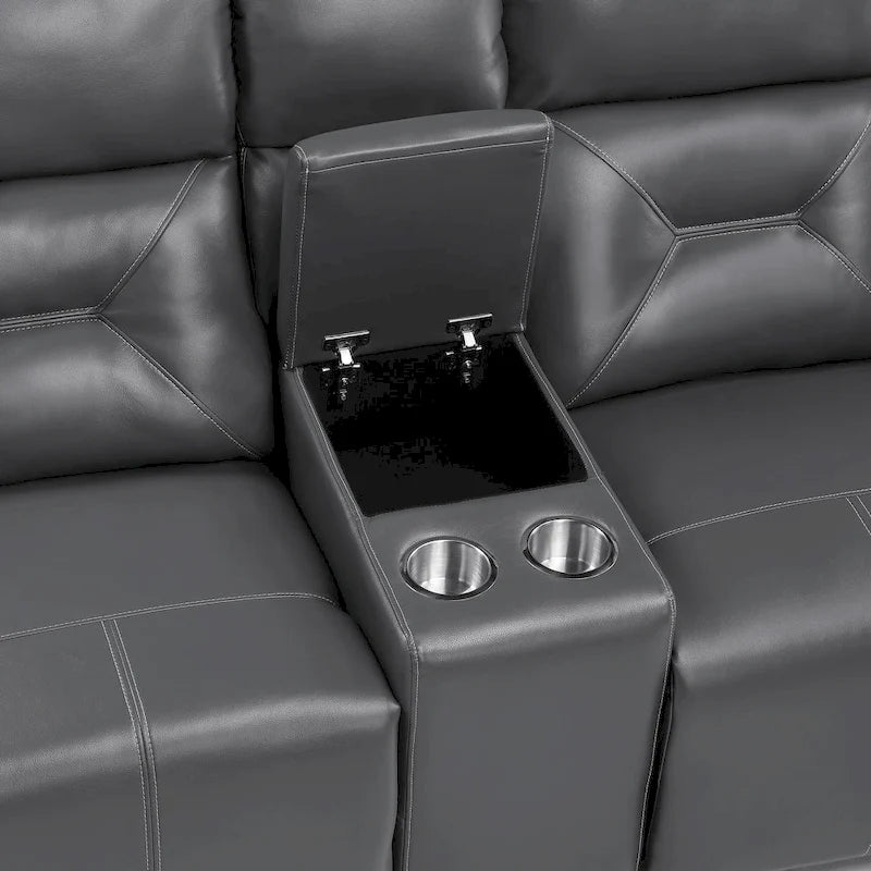 Causeuse inclinable électrique double 185 cm | Similicuir gris foncé, ports USB, porte-gobelets