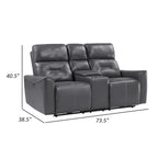 Causeuse inclinable électrique double 185 cm | Similicuir gris foncé, ports USB, porte-gobelets