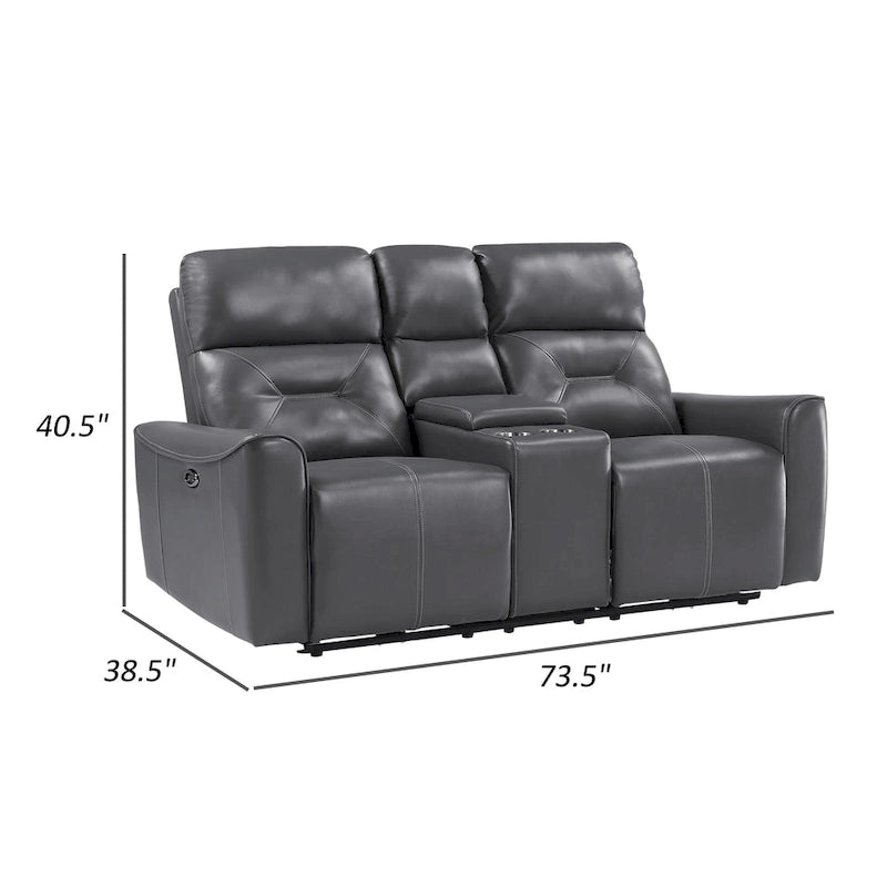 Causeuse inclinable électrique double 185 cm | Similicuir gris foncé, ports USB, porte-gobelets