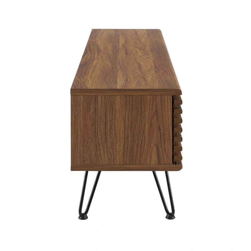 Meuble TV console média mi-siècle 59" | Noyer | Pieds épingles, Portes coulissantes