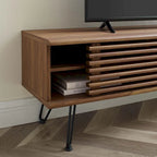 Meuble TV console média mi-siècle 59" | Noyer | Pieds épingles, Portes coulissantes
