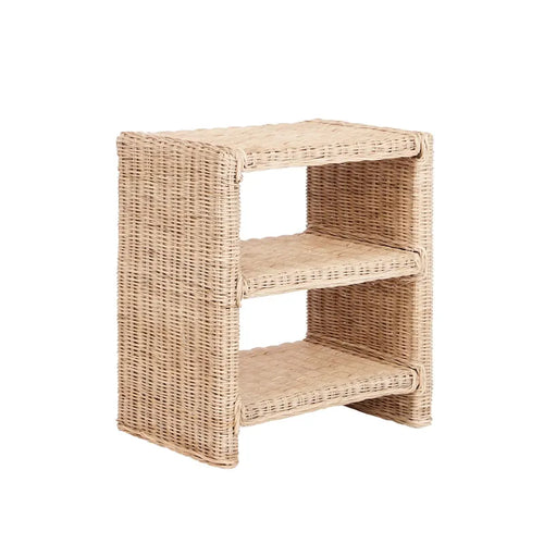Table d'appoint à 3 niveaux en rotin et bois de manguier | Bohème côtier | Tressage naturel, capacité 25 kg