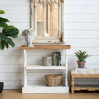 Console en bois vieilli avec étagère et plateau de service