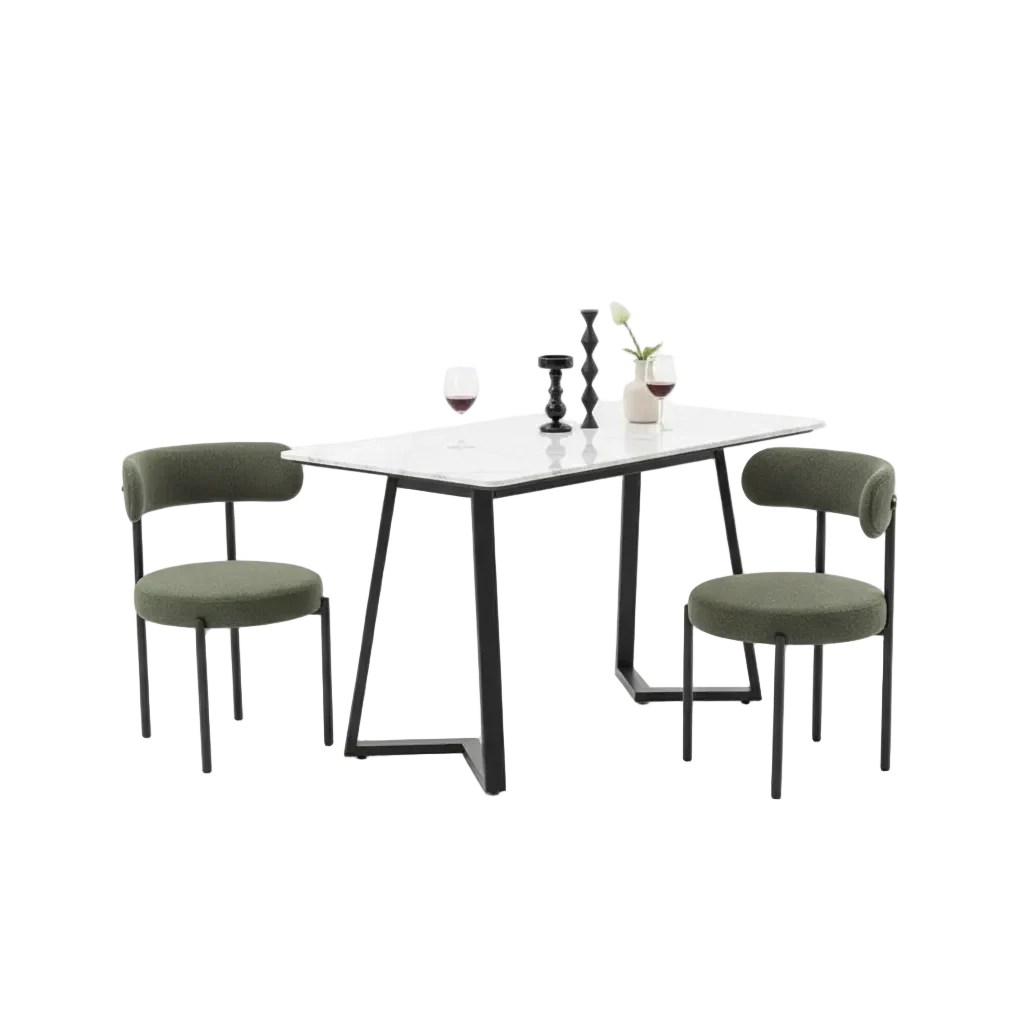 Boucle Dining Chairs,Mid-Century Modern Curved Backrest Chair,2 PCS