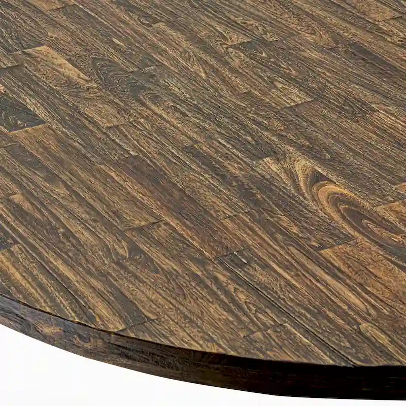 Ensemble de salle à manger rond avec chaises en tissu de lin | Bois d'hévéa | Chêne patiné jacobéen