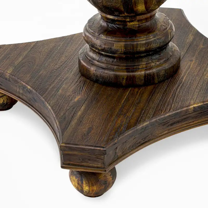 Ensemble de salle à manger rond avec chaises en tissu de lin | Bois d'hévéa | Chêne patiné jacobéen