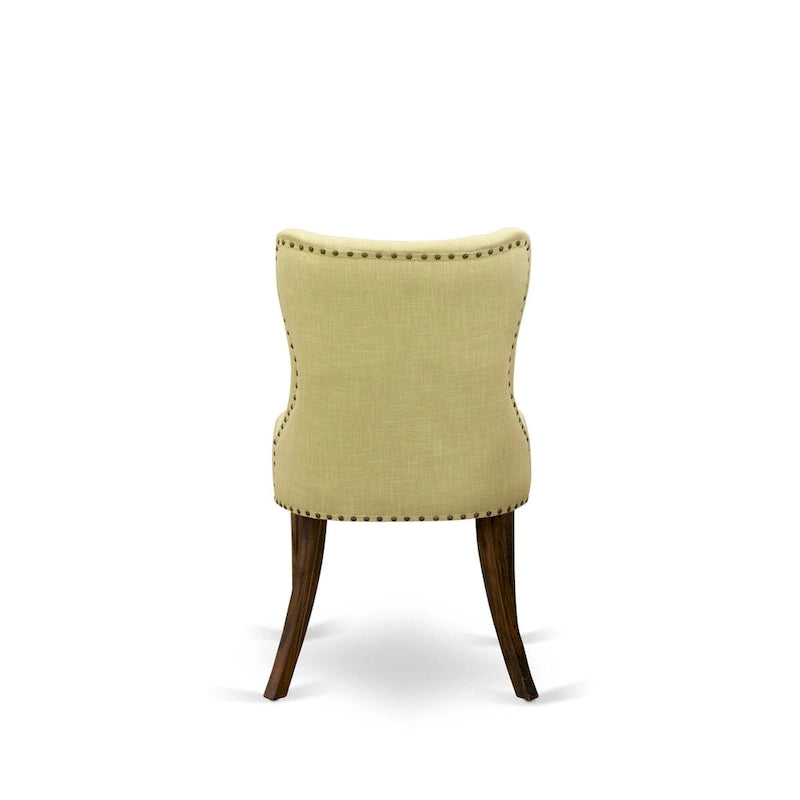 Ensemble de salle à manger rond avec chaises en tissu de lin | Bois d'hévéa | Chêne patiné jacobéen