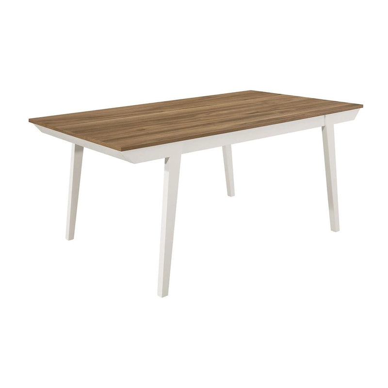 Table à manger en acacia naturel et blanc cassé avec pieds évasés | Bois massif, 6 places