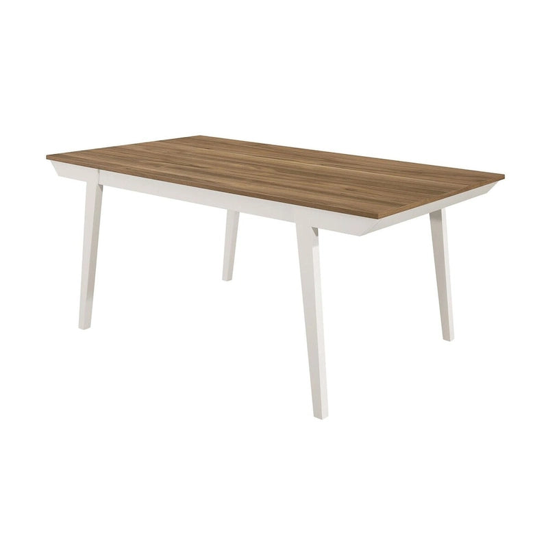 Table à manger en acacia naturel et blanc cassé avec pieds évasés | Bois massif, 6 places