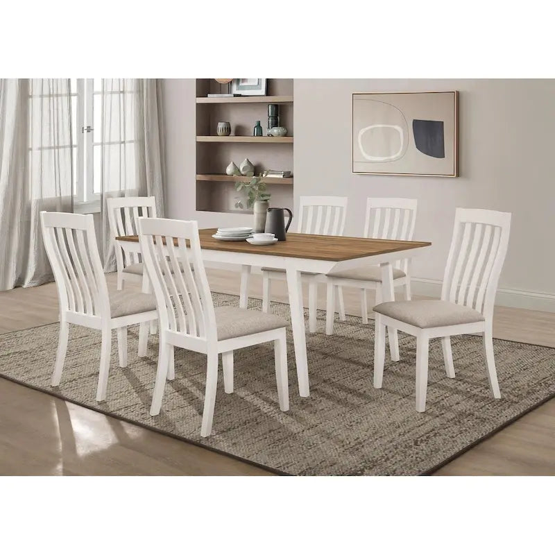 Table à manger en acacia naturel et blanc cassé avec pieds évasés | Bois massif, 6 places