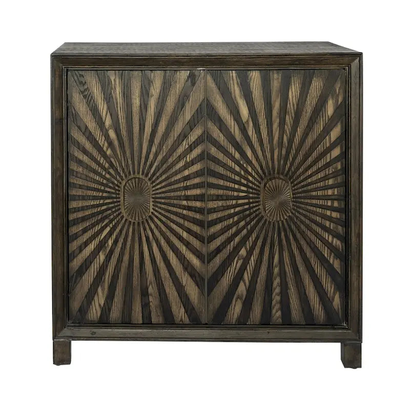 Meuble à vins 2 portes avec casier 17 bouteilles et tiroir | Motif Starburst | Chêne vieilli